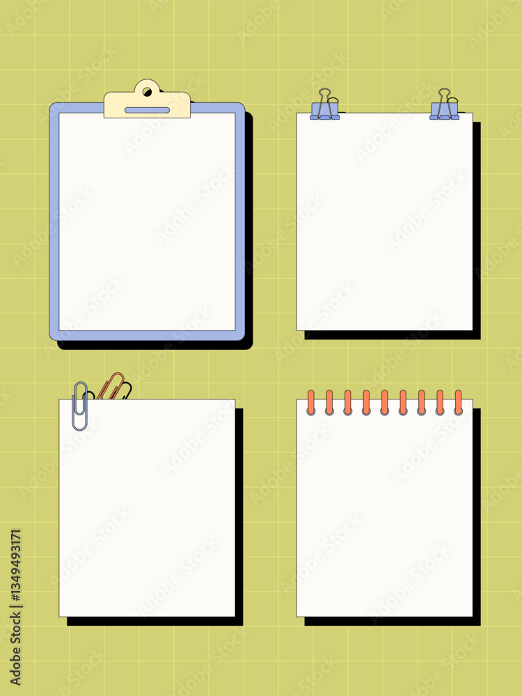 Clipboard and note illustration vector. Paper fixed with tongs. Paper with blanks. Clipboard and note illustration vector. Paper fixed with tongs. Paper with blanks.