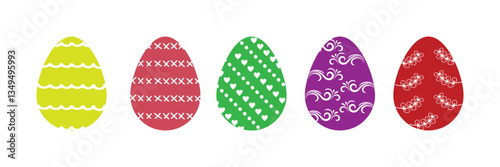 Cute cartoon easter egg decorated with dots, stripe, line, ornaments or Easter design. doodle colorful egg Easter set.