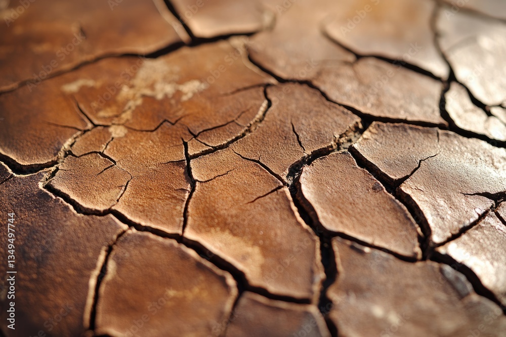 Fototapeta premium Close-up of parched earth, cracked and dry, showing the effects of drought and aridity.