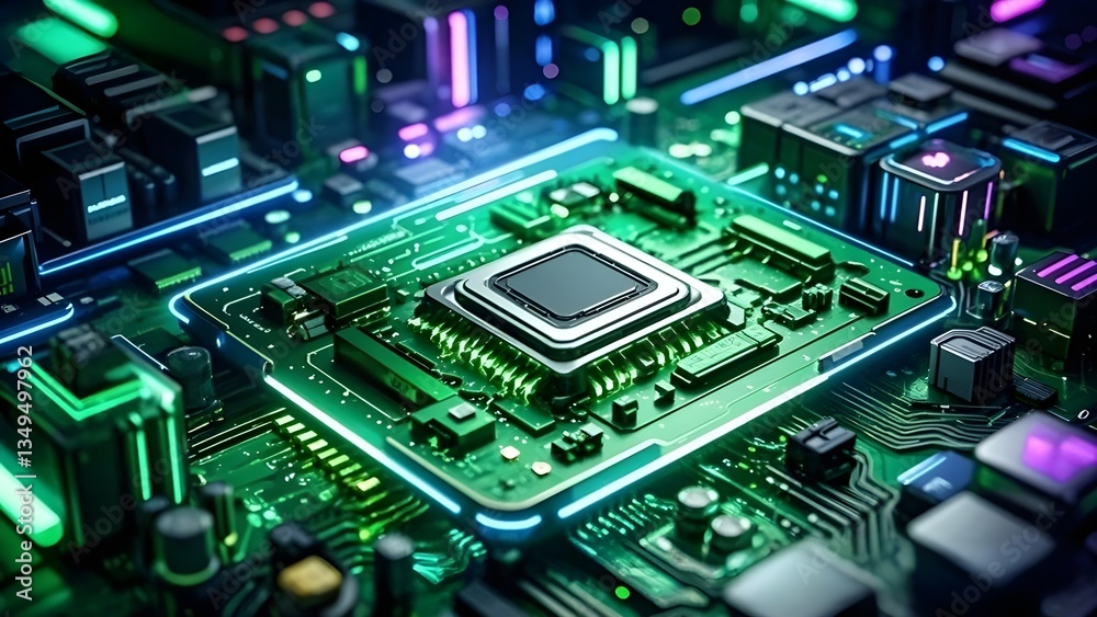 Neon Green Computer Circuit Board Neon Green Computer Circuit Board