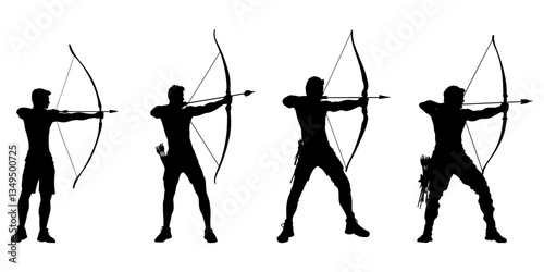 Archery prowess various poses silhouettes showcasing the timeless skill precision, focus, aim