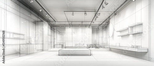 Architectural blueprint shows the interior of a modern retail space