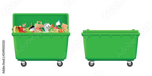 Garbage container. Vector 3d illustration isolated on white background.