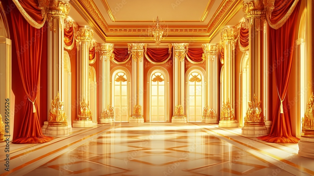 Fototapeta premium Realistic Fantasy Royal Palace Interior with Gold Accents