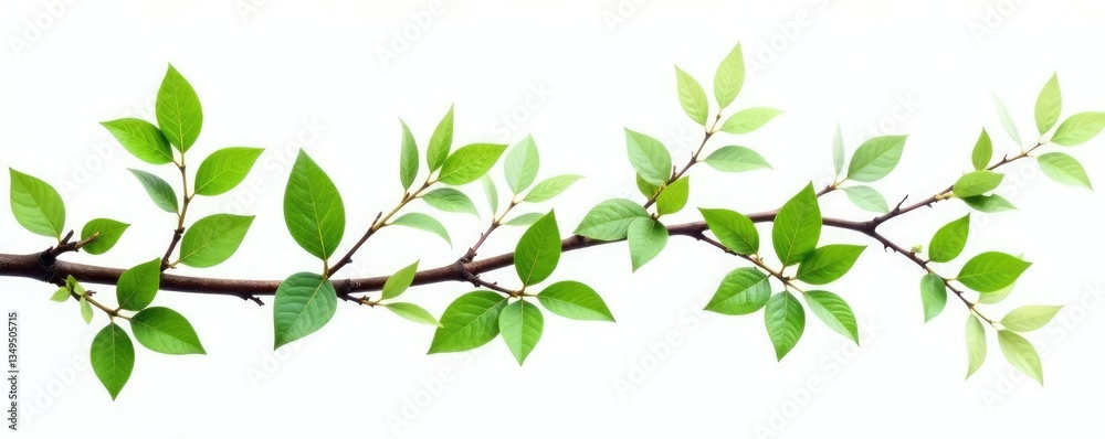Twisted branches with green leaves isolated on white background, botanical, leafy Twisted branches with green leaves isolated on white background, botanical, leafy