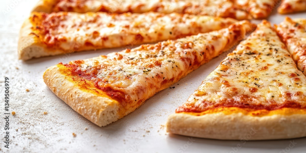 Warm and cheesy pizza slices arranged on a table ready to be enjoyed during a casual gathering Warm and cheesy pizza slices arranged on a table ready to be enjoyed during a casual gathering