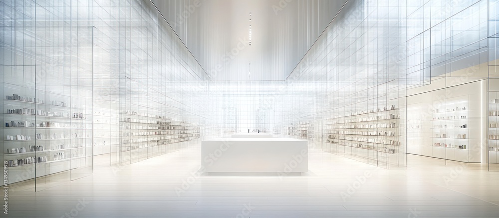 Fototapeta premium An all white modern store interior featuring bright lighting displays
