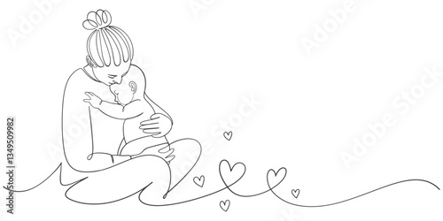 Mothers day line art style vector illustration, mothers day celebration illustration
