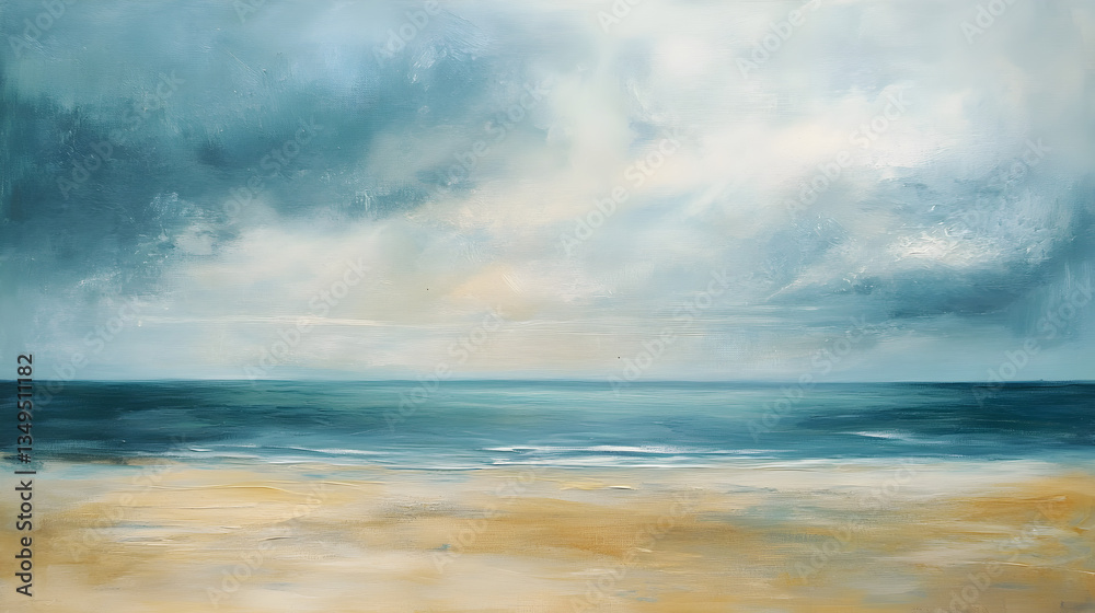 una obra de arte de una playa con arena a la orilla del mar con el horizonte de fondo pintura artistica una obra de arte de una playa con arena a la orilla del mar con el horizonte de fondo pintura artistica