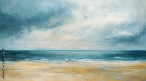 Wallpaper Mural una obra de arte de una playa con arena a la orilla del mar con el horizonte de fondo  pintura artistica Torontodigital.ca