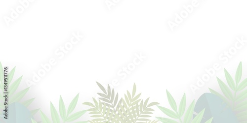 Cute Minimalist Watercolor Leaf Foliage Botanical illustration vector border. Minimal Watercolor Botany Banner Cover. Professional, Premium, Leaves, Tropic , Top View, Plant, Greenery, Nature