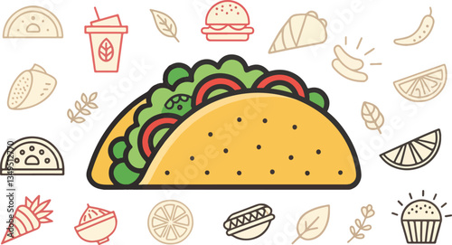 Set of Taco Illustration vector design, Taco Logo and icon design, Taco vector design, Taco Icon Set