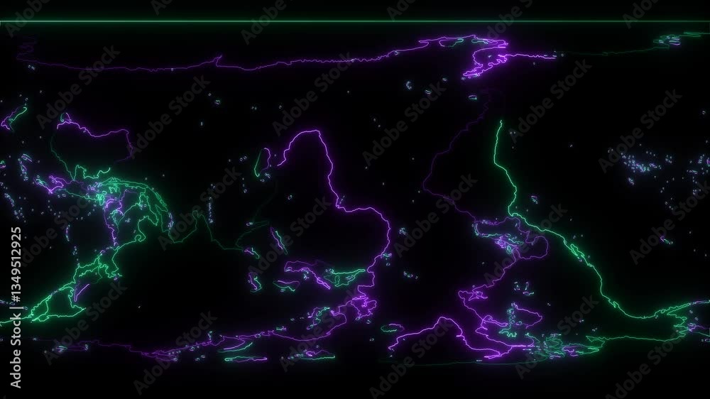 hundred digital light global map colorful ransomware text effect concept. text effect concept hackers use ransomware to encryption data system or financial. neon global map gold land on black screen.