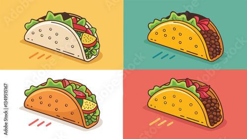 Set of Taco Illustration vector design, Taco Logo and icon design, Taco vector design