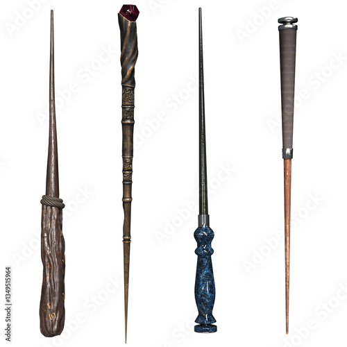 Canvas-taulu 3D rendered collection of magic wands with different designs isolated on transpa