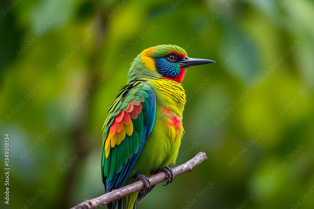 Obraz premium Vibrant Quetzal Plumage Displayed on a Tree Branch, Showcasing Its Bright Colors and Exotic Beauty in a Natural Forest Setting