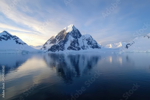 Wallpaper Mural A stunning mountain reflection in calm waters, surrounded by snow and ice, showcasing the beauty of a serene, wintry landscape. Torontodigital.ca