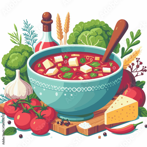 soup, food, borscht, bowl, ukrainian, dish, lunch, dinner, vegetable, beet, cream, cuisine, borsch, beetroot, red, meat, traditional, healthy, meal, homemade, hot, gourmet, plate, garlic, tasty, cooki