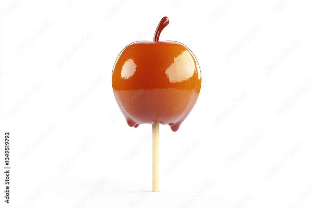 Obraz premium A shiny caramel apple on a stick, dripping with delicious sweetness.