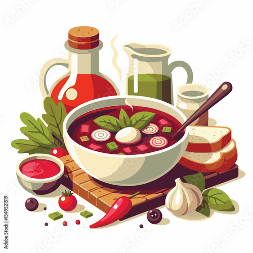 soup, food, borscht, bowl, ukrainian, dish, lunch, dinner, vegetable, beet, cream, cuisine, borsch, beetroot, red, meat, traditional, healthy, meal, homemade, hot, gourmet, plate, garlic, tasty, cooki