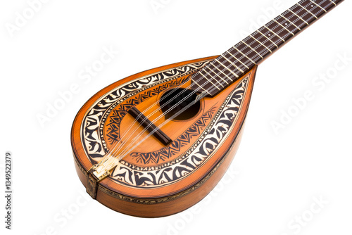 Decorated stringed instrument with sound hole, cut out transparent