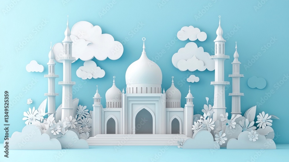 Fototapeta premium A blue background with a white building in the middle