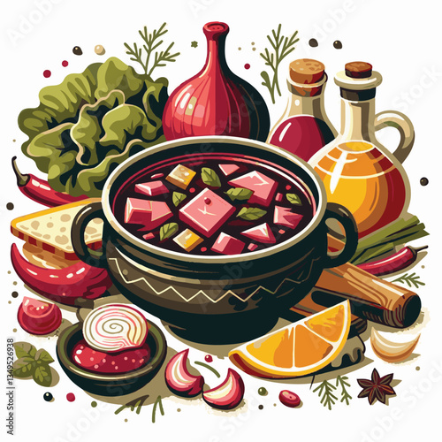 soup, food, borscht, bowl, ukrainian, dish, lunch, dinner, vegetable, beet, cream, cuisine, borsch, beetroot, red, meat, traditional, healthy, meal, homemade, hot, gourmet, plate, garlic, tasty, cooki