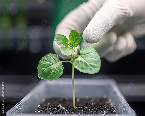 Lab Scientist Examining Young Plant Sprout. photo