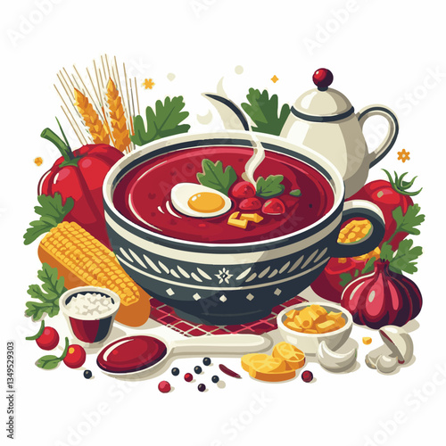 soup, food, borscht, bowl, ukrainian, dish, lunch, dinner, vegetable, beet, cream, cuisine, borsch, beetroot, red, meat, traditional, healthy, meal, homemade, hot, gourmet, plate, garlic, tasty, cooki
