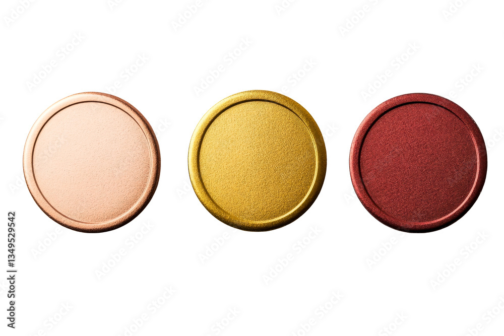 Gold, silver, and bronze colored coins isolated on black background, cut out transparent Gold, silver, and bronze colored coins isolated on black background, cut out transparent