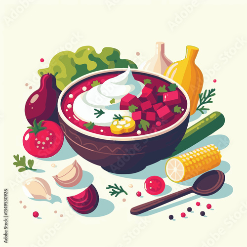 soup, food, borscht, bowl, ukrainian, dish, lunch, dinner, vegetable, beet, cream, cuisine, borsch, beetroot, red, meat, traditional, healthy, meal, homemade, hot, gourmet, plate, garlic, tasty, cooki