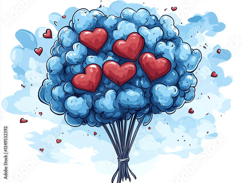 Soft cartoon hearts for a joyful Valentine’s or Women’s Day greeting card.