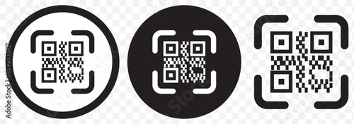 scan qr code icon scanning code sign. Simple digital scanning qr code label, vector illustration. QR Code with scan me text in the middle, scan me icon with QR code vector image, editable QR code png.
