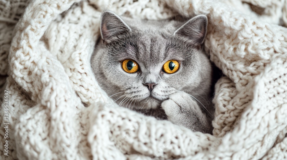 Naklejka premium Cat Wrapped in Cozy Blanket