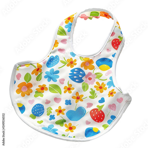 Adorable Baby Bib with Colorful Flowers and Strawberries Design photo