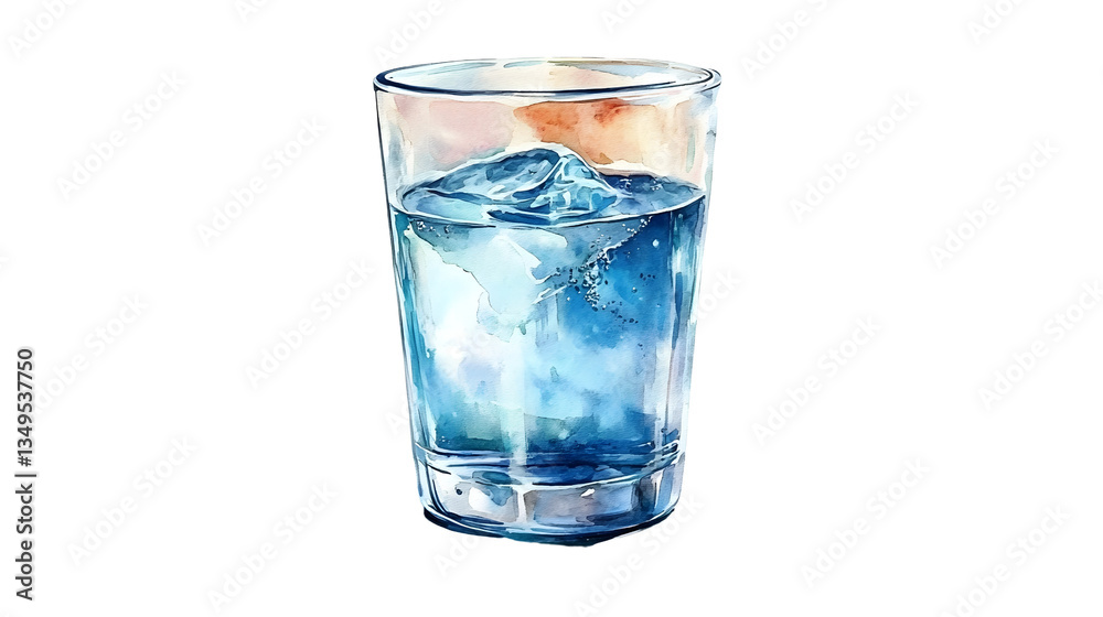 Crystal Clear Water Glass with Ice Cubes in Artistic Style Crystal Clear Water Glass with Ice Cubes in Artistic Style