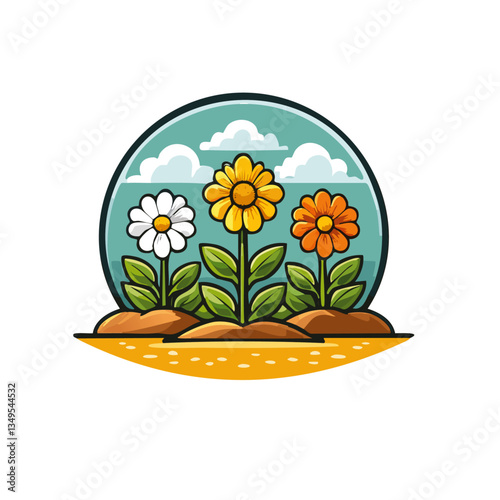 Obraz na płótnie colorful flowers in a bed in the spring vector icon design w salonie