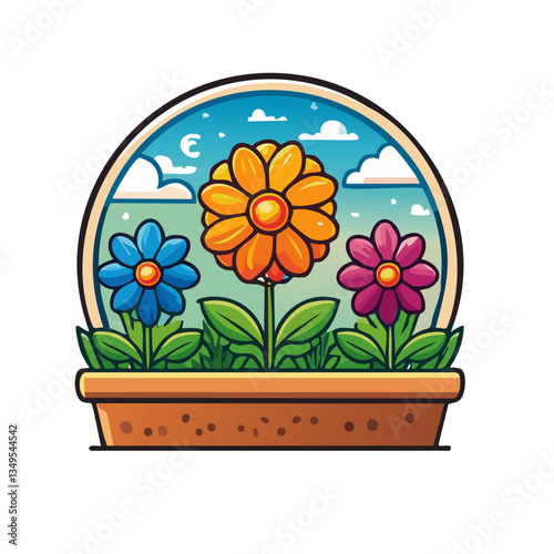 Obraz na płótnie colorful flowers in a pot in the spring vector icon design w salonie