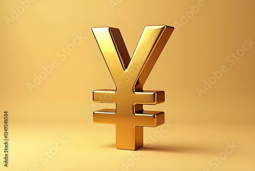 A 3d golden Japanese yen or Chinese yuan symbol with a plain background