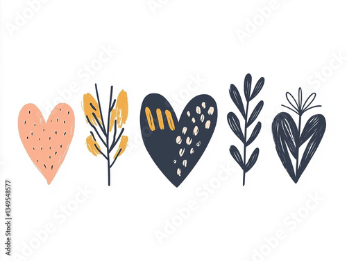 Heart-filled cartoon designs for a dynamic Valentine’s or Women’s Day greeting card.
