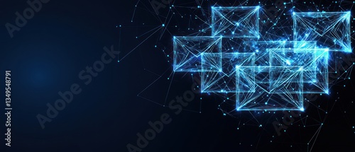 Digital representation of network connection involving email envelopes and nodes