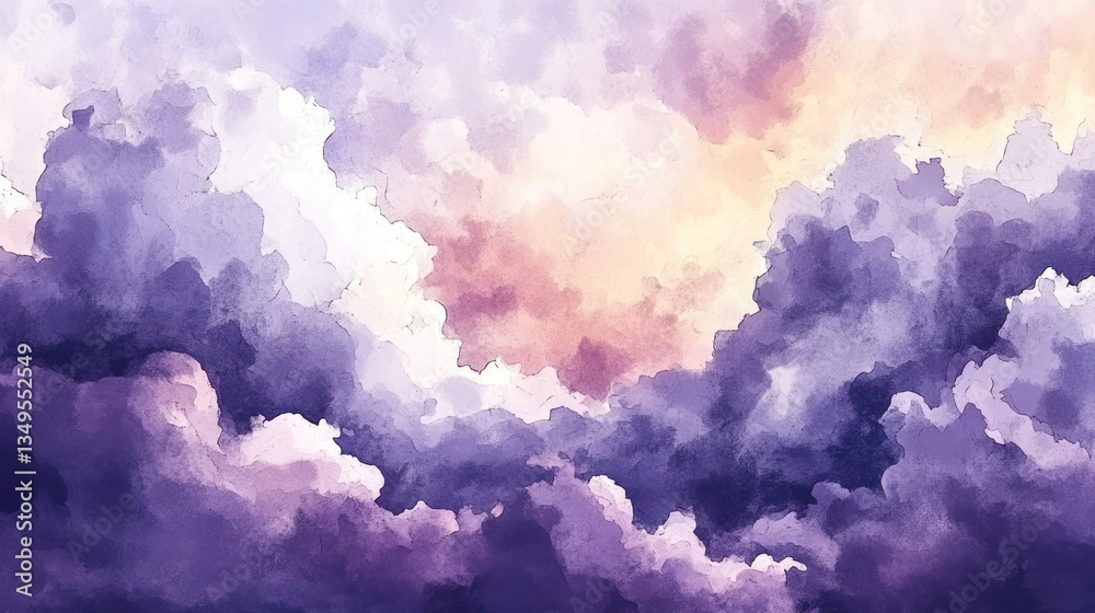 Fototapeta premium Watercolor Sky with Purple, White, and Peach Tones for Dreamy Backgrounds