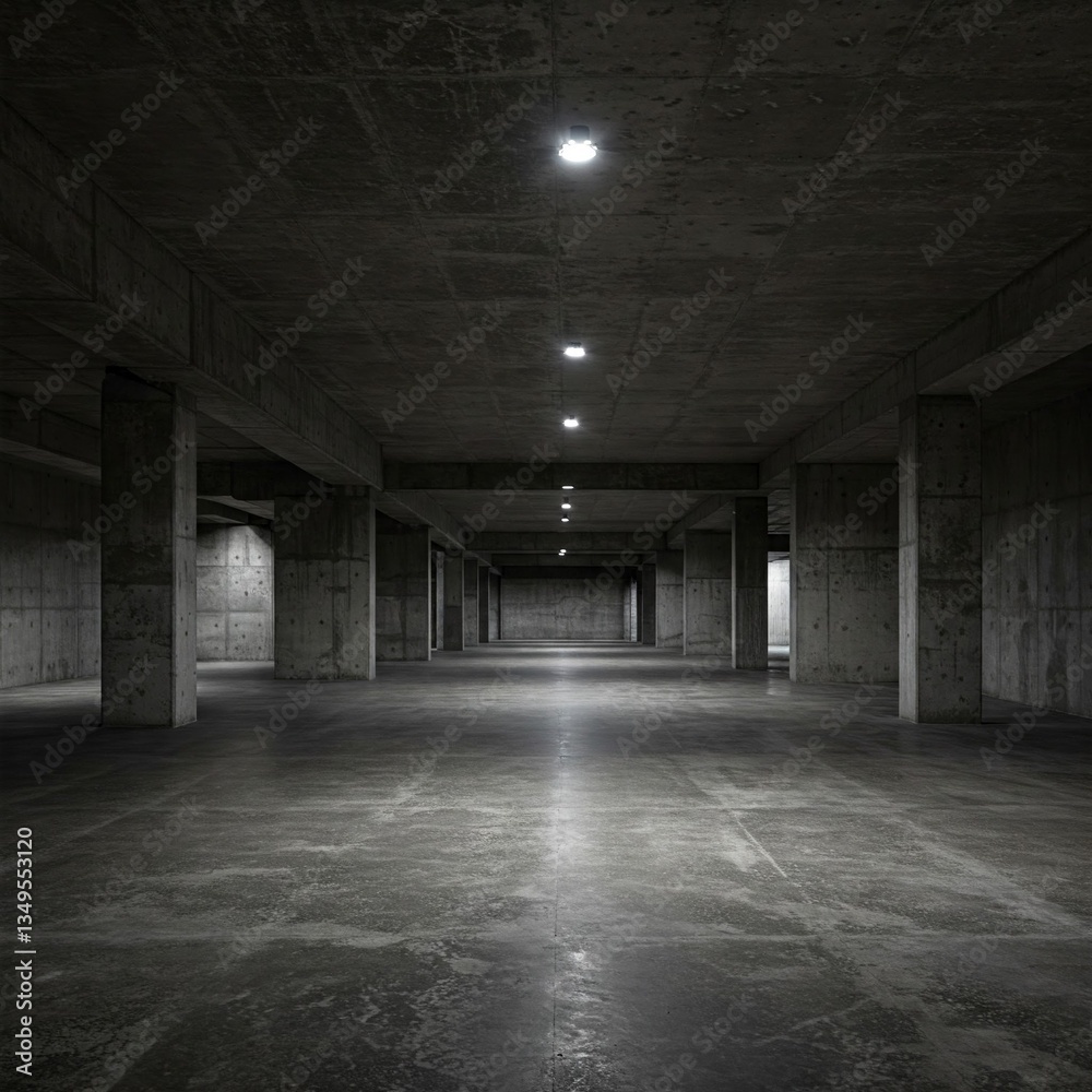 Obraz premium Empty Industrial Concrete Basement with Minimalist Design – Modern Architectural Background