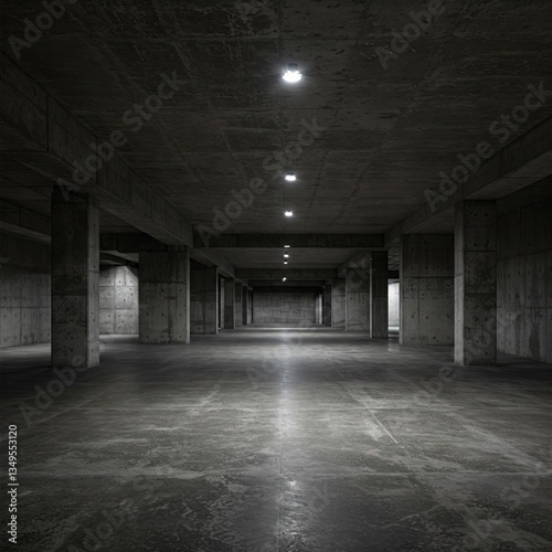Empty Industrial Concrete Basement with Minimalist Design – Modern Architectural Background