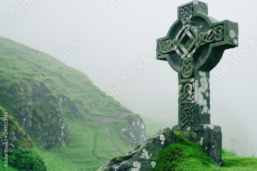 Celestial Celtic Cross Overlooking A Green Valley photo