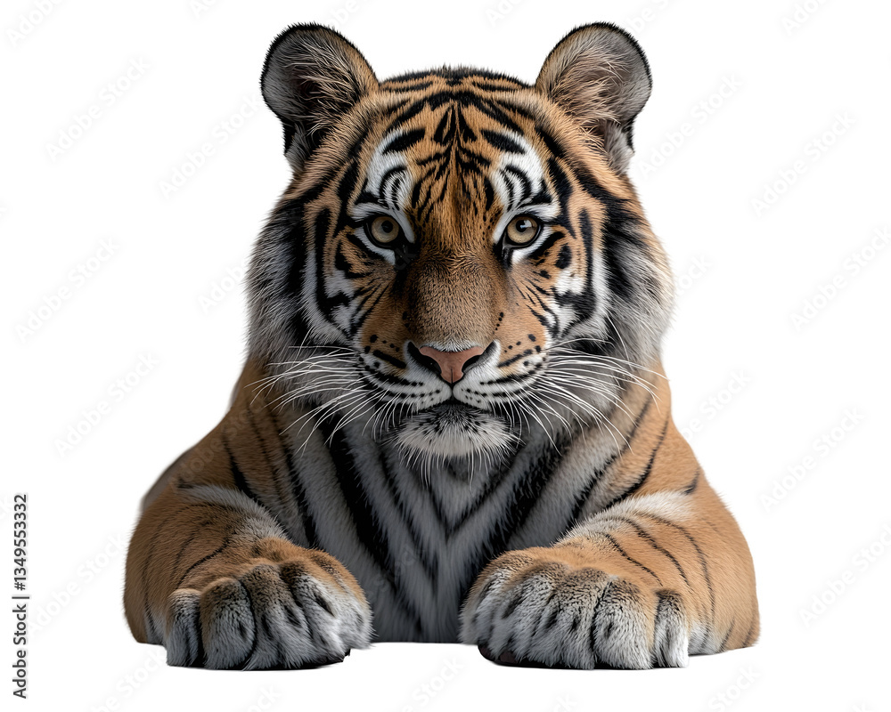 Naklejka premium Captivating studio portrait of a resting Bengal tiger