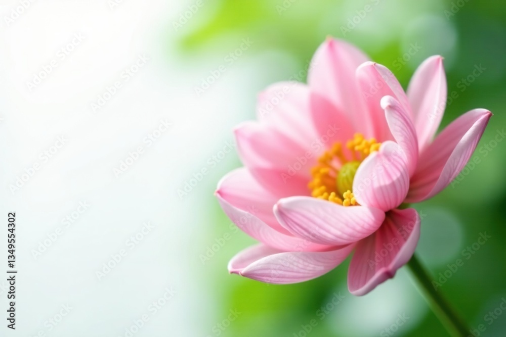 Fototapeta premium Delicate petals of a flower on a white background, closeup, greenery