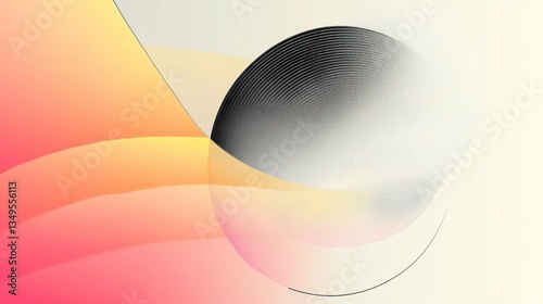 Abstract gradient background with black and white, pastel pink, yellow, and orange, featuring a circular gradient, ideal for modern and elegant designs.