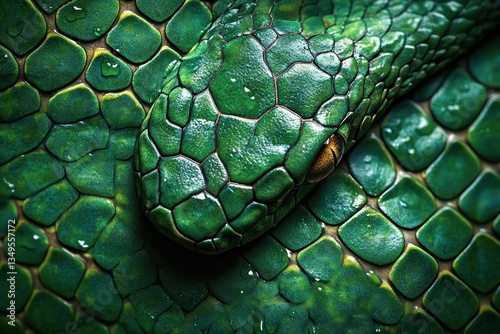 Green snake head close-up, rainforest, macro, wildlife photography photo