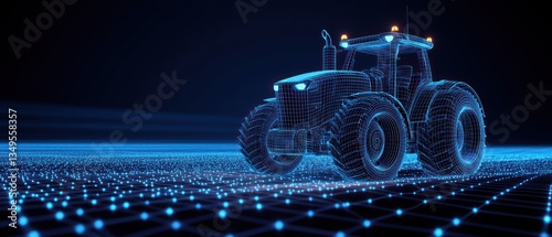A digital tractor model is displayed in a technological depiction